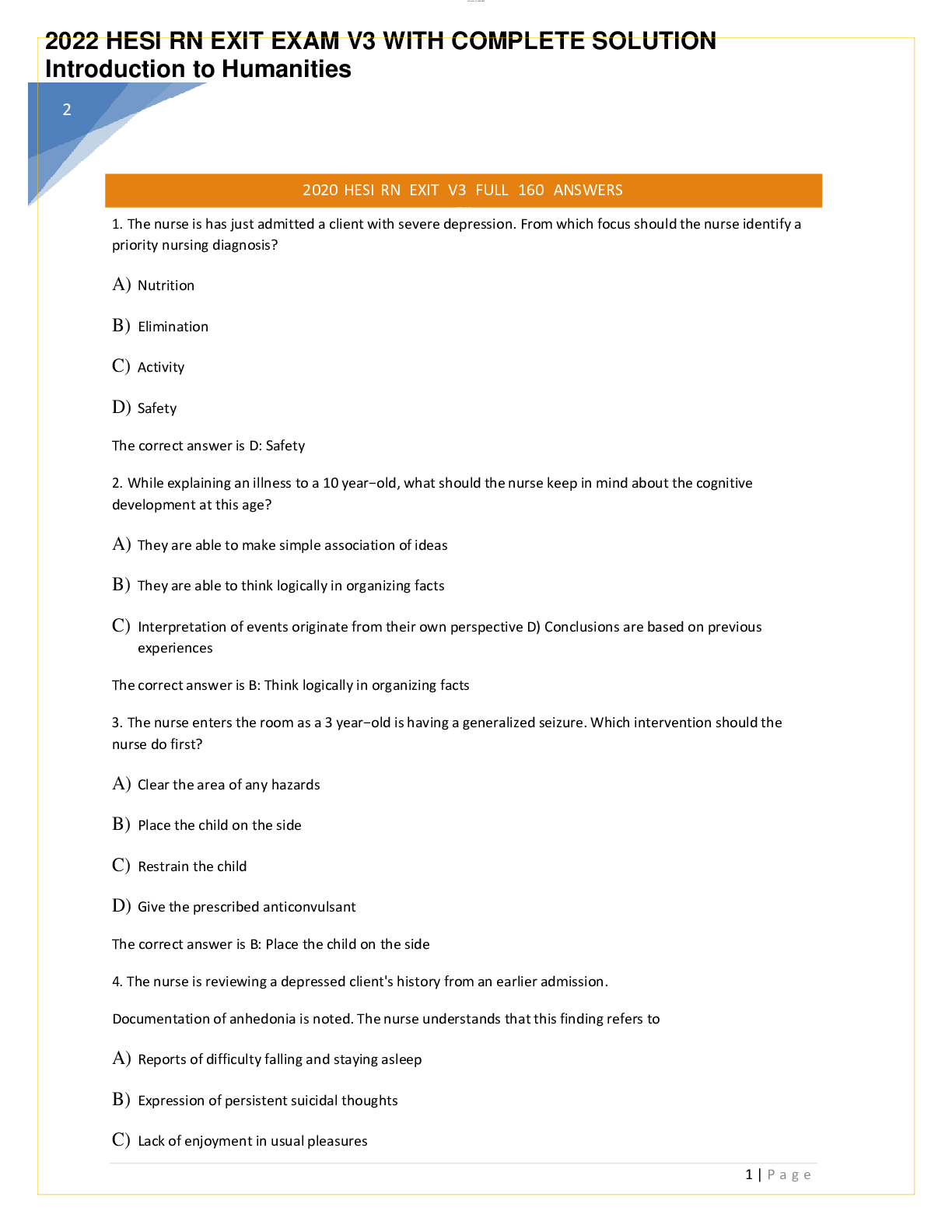 Preview image for 2022 HESI RN EXIT EXAM V3 WITH COMPLETE SOLUTION